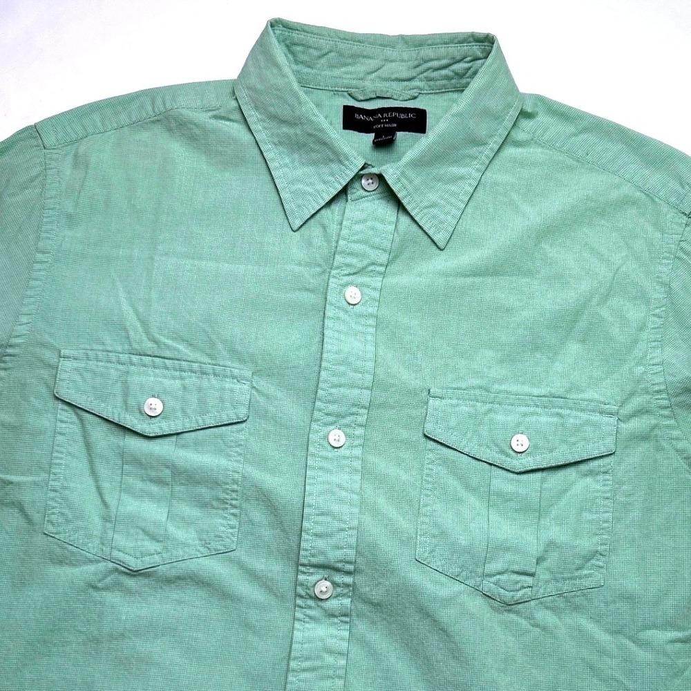 Banana Republic Mens Button Down Shirt Green Size L Soft Wash Preppy Office